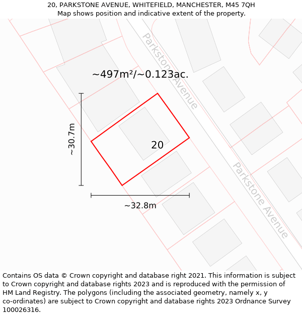 20, PARKSTONE AVENUE, WHITEFIELD, MANCHESTER, M45 7QH: Plot and title map
