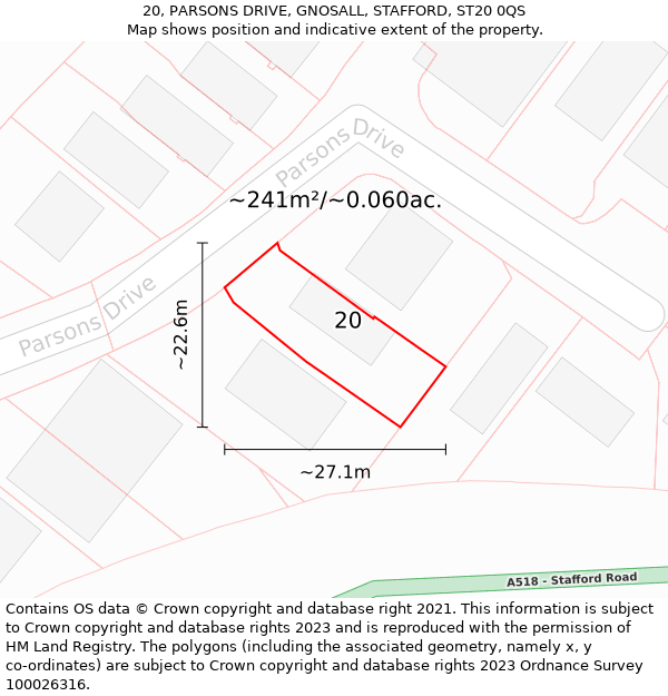 20, PARSONS DRIVE, GNOSALL, STAFFORD, ST20 0QS: Plot and title map