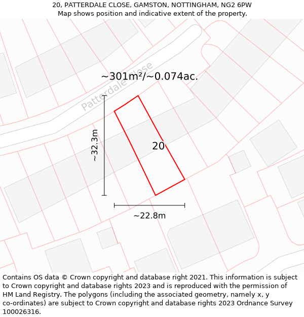 20, PATTERDALE CLOSE, GAMSTON, NOTTINGHAM, NG2 6PW: Plot and title map