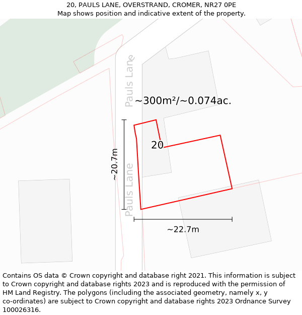 20, PAULS LANE, OVERSTRAND, CROMER, NR27 0PE: Plot and title map