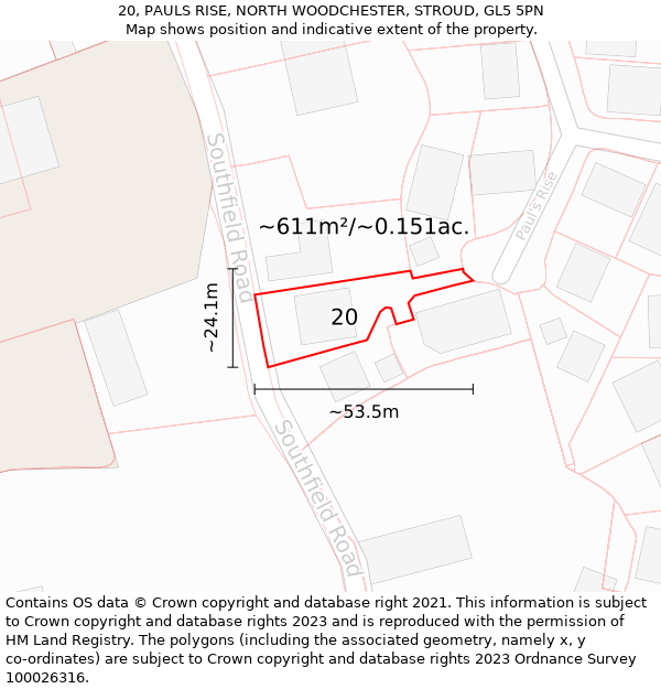 20, PAULS RISE, NORTH WOODCHESTER, STROUD, GL5 5PN: Plot and title map