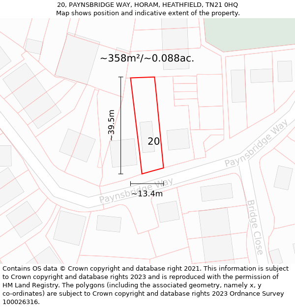 20, PAYNSBRIDGE WAY, HORAM, HEATHFIELD, TN21 0HQ: Plot and title map