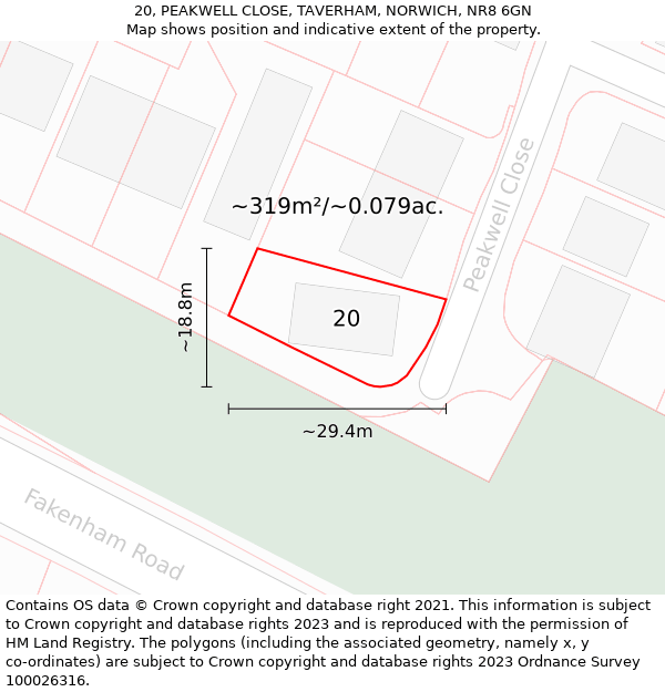 20, PEAKWELL CLOSE, TAVERHAM, NORWICH, NR8 6GN: Plot and title map