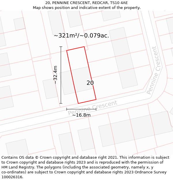 20, PENNINE CRESCENT, REDCAR, TS10 4AE: Plot and title map