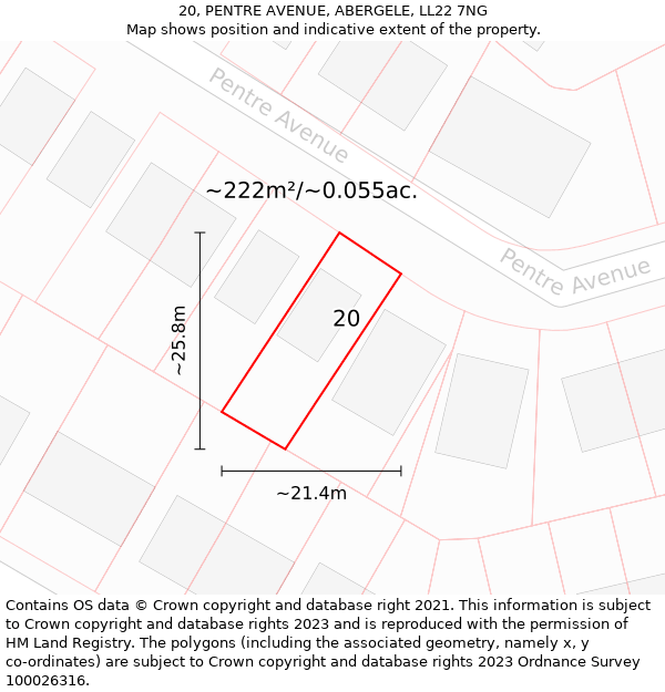 20, PENTRE AVENUE, ABERGELE, LL22 7NG: Plot and title map