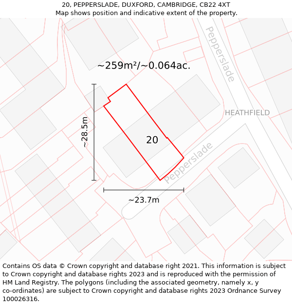 20, PEPPERSLADE, DUXFORD, CAMBRIDGE, CB22 4XT: Plot and title map