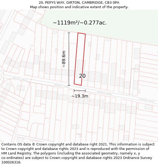 20, PEPYS WAY, GIRTON, CAMBRIDGE, CB3 0PA: Plot and title map