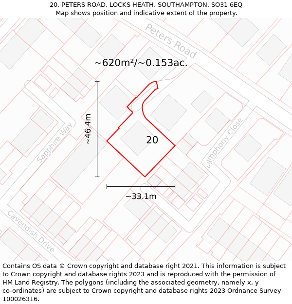 20, PETERS ROAD, LOCKS HEATH, SOUTHAMPTON, SO31 6EQ: Plot and title map