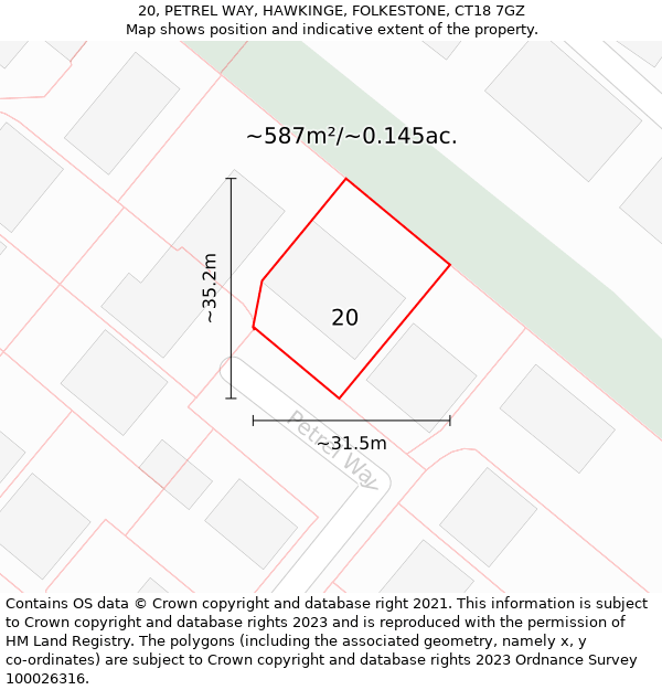 20, PETREL WAY, HAWKINGE, FOLKESTONE, CT18 7GZ: Plot and title map