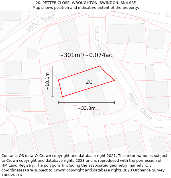 20, PETTER CLOSE, WROUGHTON, SWINDON, SN4 9SF: Plot and title map