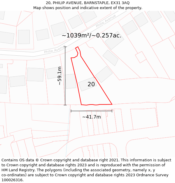 20, PHILIP AVENUE, BARNSTAPLE, EX31 3AQ: Plot and title map