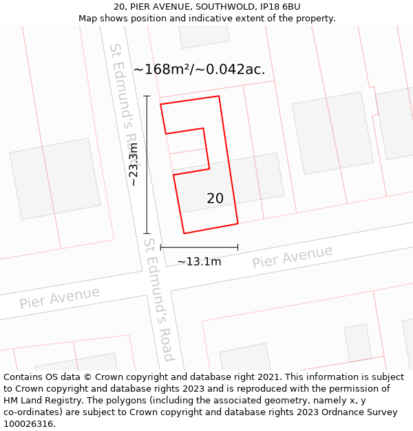 20, PIER AVENUE, SOUTHWOLD, IP18 6BU: Plot and title map