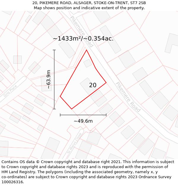 20, PIKEMERE ROAD, ALSAGER, STOKE-ON-TRENT, ST7 2SB: Plot and title map