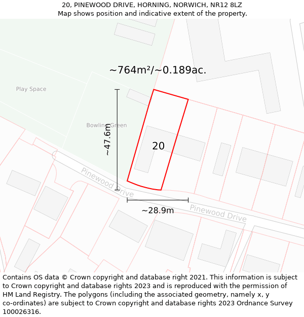 20, PINEWOOD DRIVE, HORNING, NORWICH, NR12 8LZ: Plot and title map