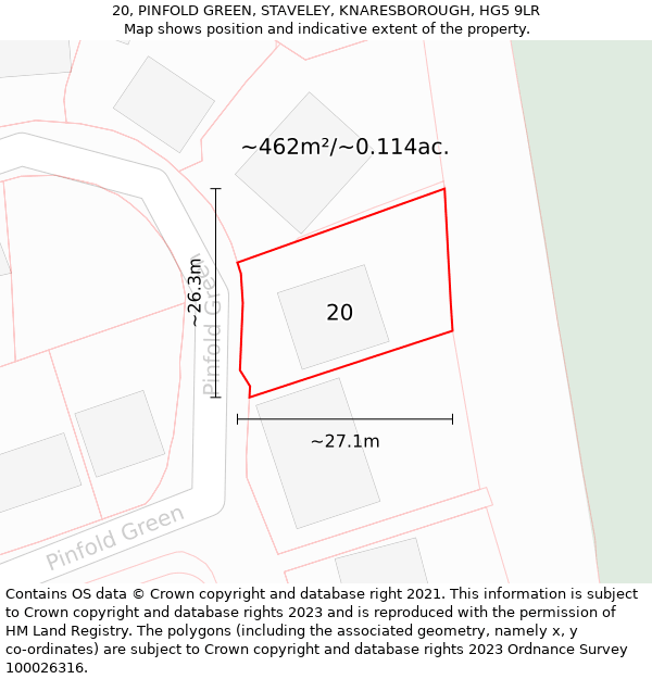 20, PINFOLD GREEN, STAVELEY, KNARESBOROUGH, HG5 9LR: Plot and title map