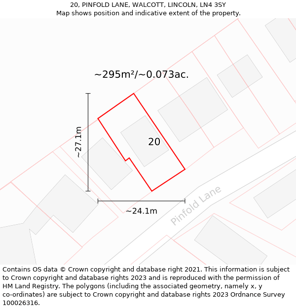 20, PINFOLD LANE, WALCOTT, LINCOLN, LN4 3SY: Plot and title map