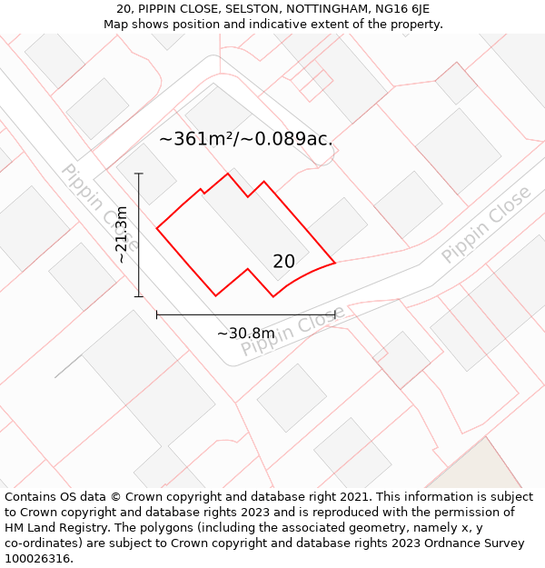 20, PIPPIN CLOSE, SELSTON, NOTTINGHAM, NG16 6JE: Plot and title map