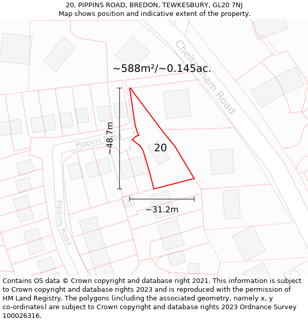 20, PIPPINS ROAD, BREDON, TEWKESBURY, GL20 7NJ: Plot and title map