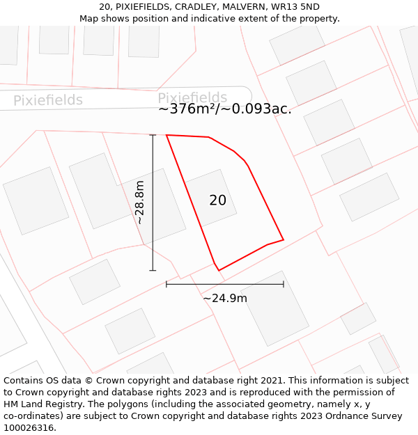 20, PIXIEFIELDS, CRADLEY, MALVERN, WR13 5ND: Plot and title map