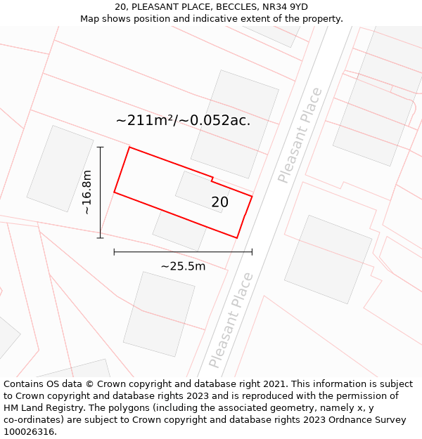 20, PLEASANT PLACE, BECCLES, NR34 9YD: Plot and title map