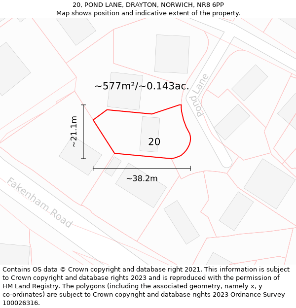 20, POND LANE, DRAYTON, NORWICH, NR8 6PP: Plot and title map