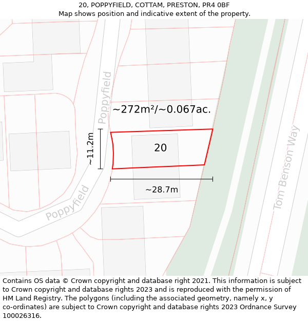 20, POPPYFIELD, COTTAM, PRESTON, PR4 0BF: Plot and title map