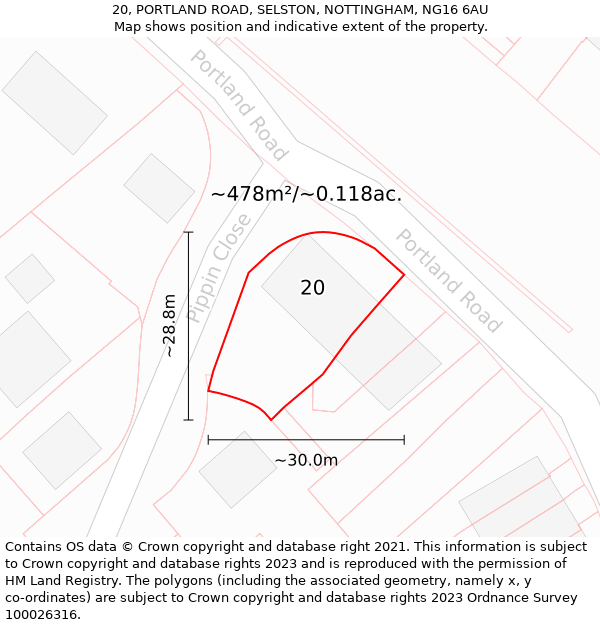 20, PORTLAND ROAD, SELSTON, NOTTINGHAM, NG16 6AU: Plot and title map