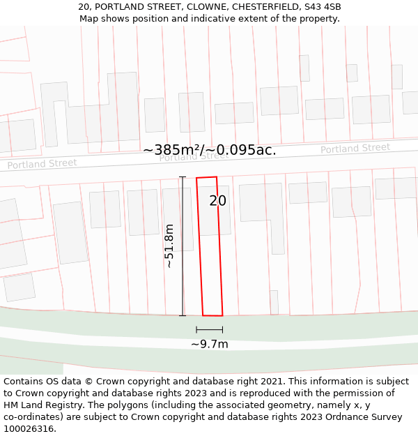 20, PORTLAND STREET, CLOWNE, CHESTERFIELD, S43 4SB: Plot and title map