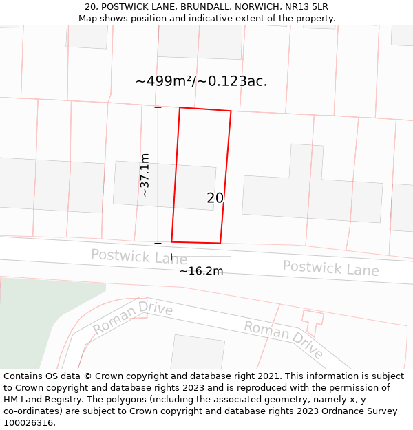 20, POSTWICK LANE, BRUNDALL, NORWICH, NR13 5LR: Plot and title map