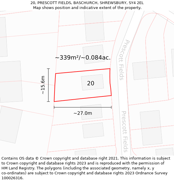 20, PRESCOTT FIELDS, BASCHURCH, SHREWSBURY, SY4 2EL: Plot and title map