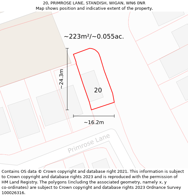 20, PRIMROSE LANE, STANDISH, WIGAN, WN6 0NR: Plot and title map