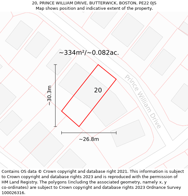 20, PRINCE WILLIAM DRIVE, BUTTERWICK, BOSTON, PE22 0JS: Plot and title map