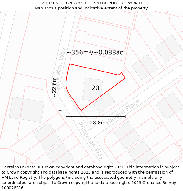 20, PRINCETON WAY, ELLESMERE PORT, CH65 8AH: Plot and title map