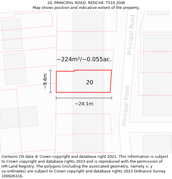 20, PRINCIPAL ROAD, REDCAR, TS10 2GW: Plot and title map