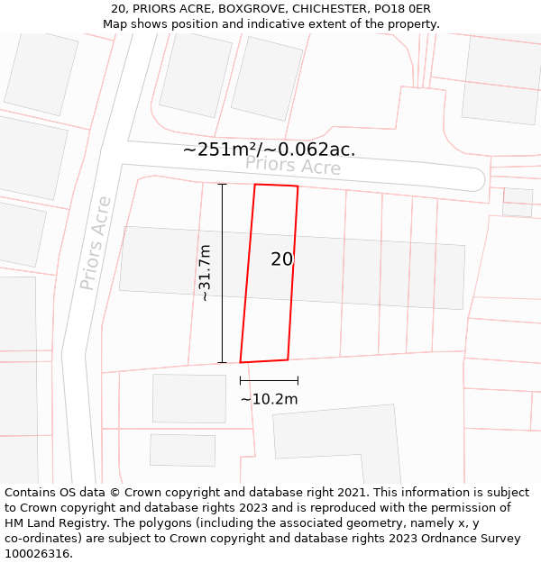 20, PRIORS ACRE, BOXGROVE, CHICHESTER, PO18 0ER: Plot and title map