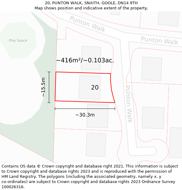 20, PUNTON WALK, SNAITH, GOOLE, DN14 9TH: Plot and title map