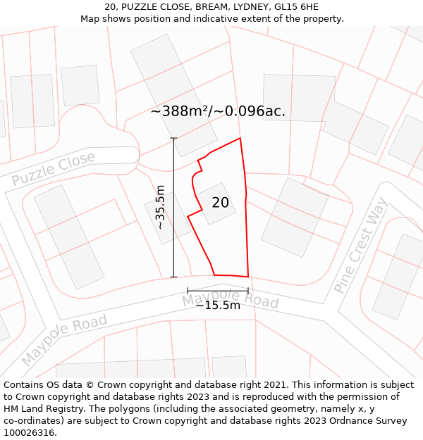 20, PUZZLE CLOSE, BREAM, LYDNEY, GL15 6HE: Plot and title map