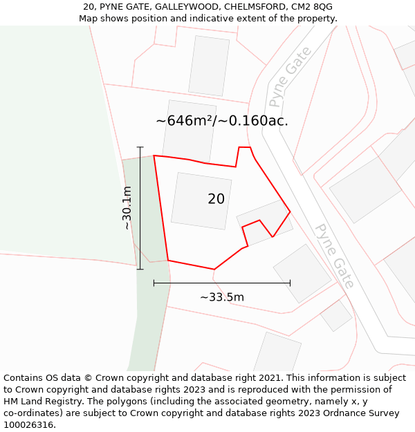 20, PYNE GATE, GALLEYWOOD, CHELMSFORD, CM2 8QG: Plot and title map