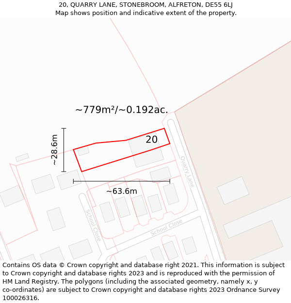 20, QUARRY LANE, STONEBROOM, ALFRETON, DE55 6LJ: Plot and title map