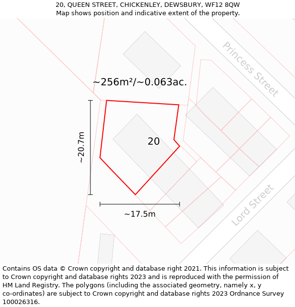 20, QUEEN STREET, CHICKENLEY, DEWSBURY, WF12 8QW: Plot and title map