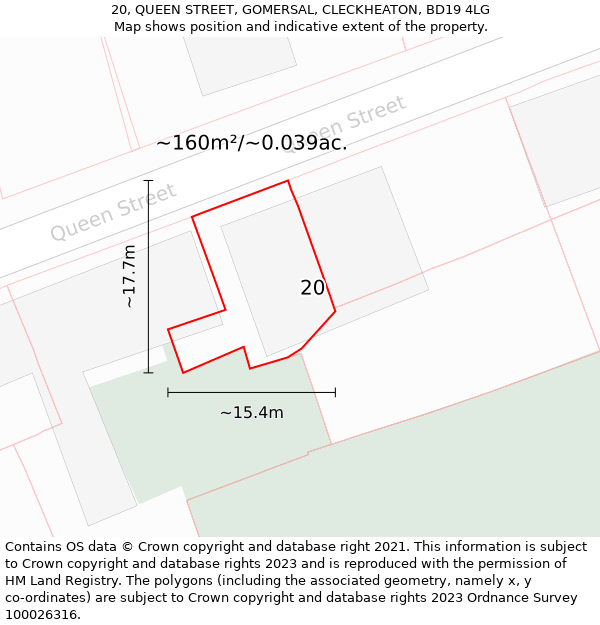 20, QUEEN STREET, GOMERSAL, CLECKHEATON, BD19 4LG: Plot and title map