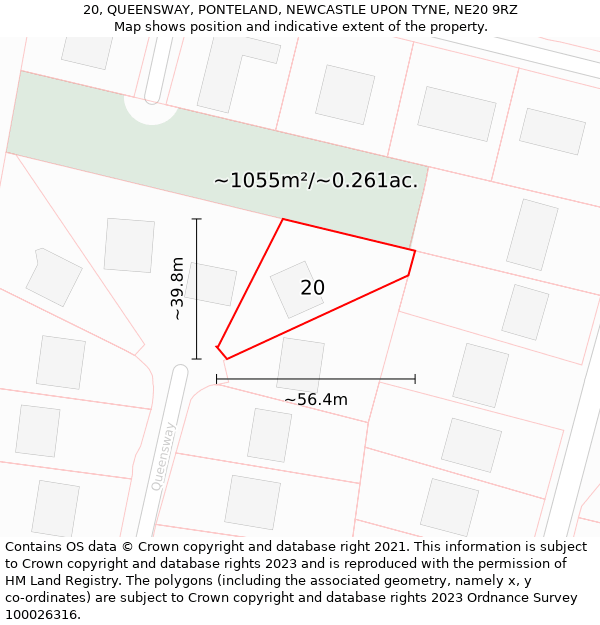 20, QUEENSWAY, PONTELAND, NEWCASTLE UPON TYNE, NE20 9RZ: Plot and title map