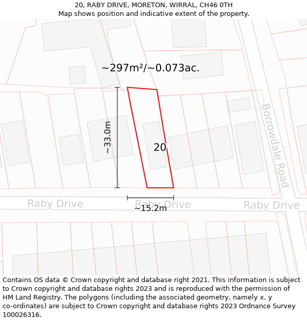 20, RABY DRIVE, MORETON, WIRRAL, CH46 0TH: Plot and title map