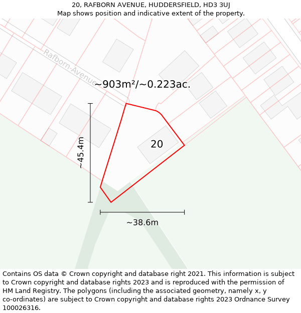 20, RAFBORN AVENUE, HUDDERSFIELD, HD3 3UJ: Plot and title map