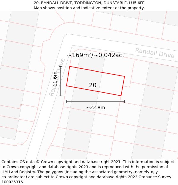 20, RANDALL DRIVE, TODDINGTON, DUNSTABLE, LU5 6FE: Plot and title map