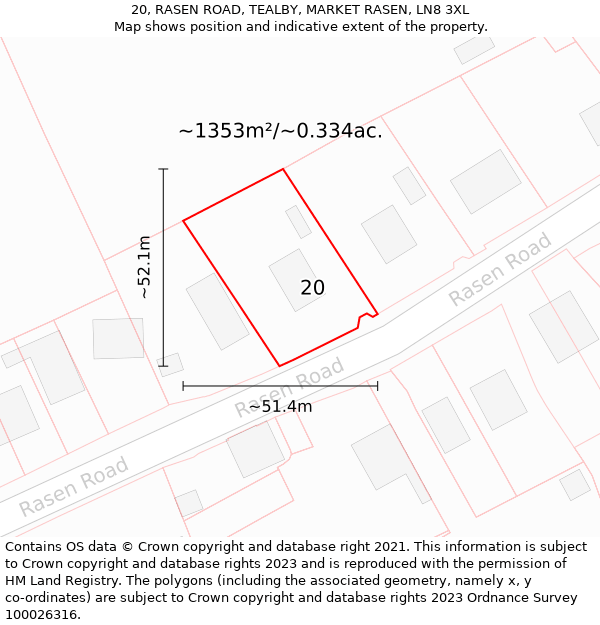 20, RASEN ROAD, TEALBY, MARKET RASEN, LN8 3XL: Plot and title map