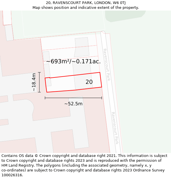 20, RAVENSCOURT PARK, LONDON, W6 0TJ: Plot and title map