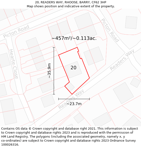 20, READERS WAY, RHOOSE, BARRY, CF62 3HP: Plot and title map