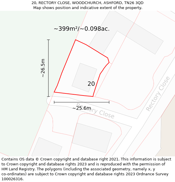 20, RECTORY CLOSE, WOODCHURCH, ASHFORD, TN26 3QD: Plot and title map