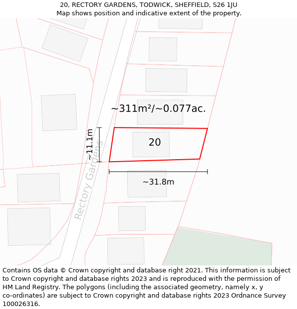 20, RECTORY GARDENS, TODWICK, SHEFFIELD, S26 1JU: Plot and title map